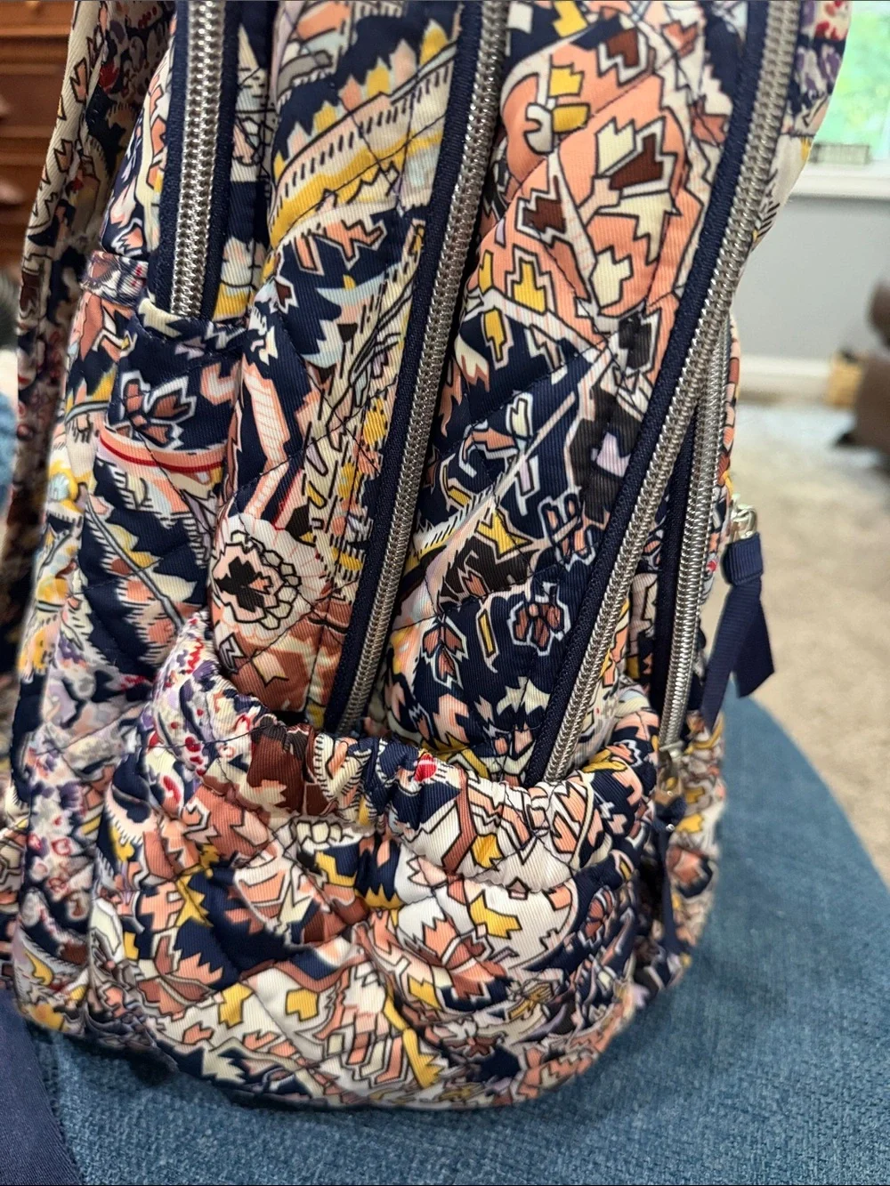 Vera Bradley Multicolor Paisley Print Backpack with Navy Trim. Very Large.